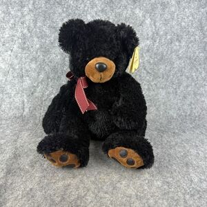 NEW Aurora 11" Black Benjamin Bear With Brown Paws And Bow‎ NWT Black Bear Diner